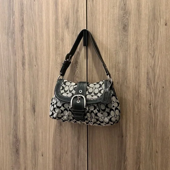 Vintage Y2K Coach F15203 Soho Black Gray Signature Sufflette Shoulder Bag - Picture 2 of 7